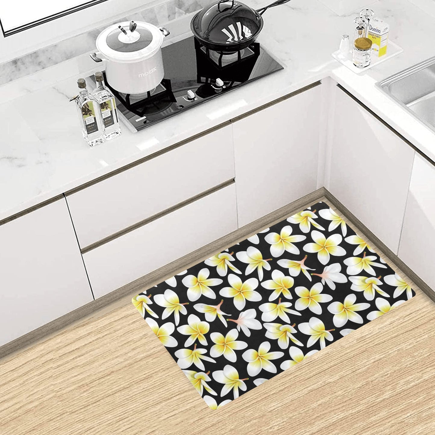 Yellow Plumeria Hawaiian Flowers Kitchen Mat