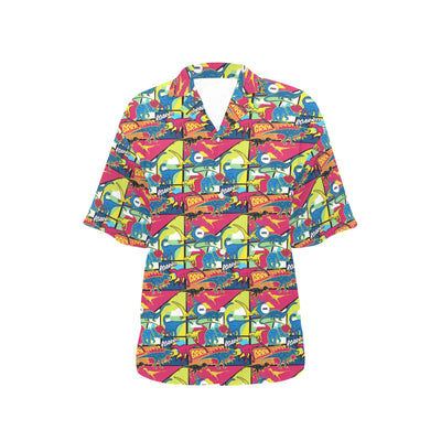 Dinosaur Comic Pop Art Style Women's Hawaiian Shirt