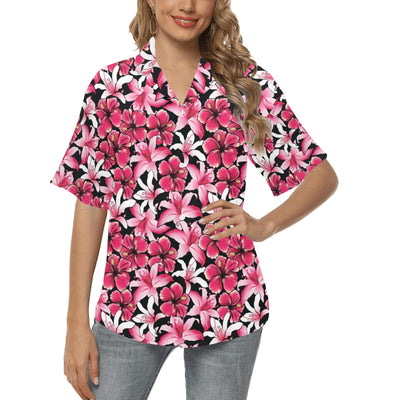 Flower Hawaiian Pink Red Hibiscus Print Women's Hawaiian Shirt