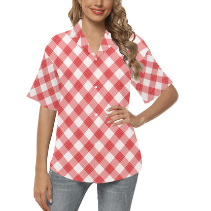 Gingham Red Pattern Print Design 01 Women's Hawaiian Shirt
