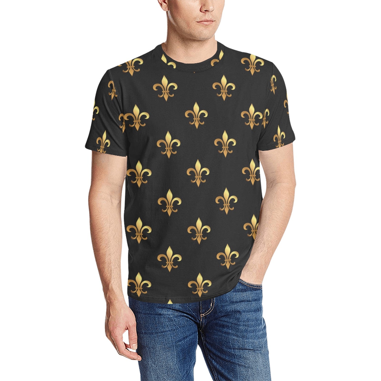 Fleur De Lis Gold Pattern Print Design 03 Men's All Over Print T-shirt