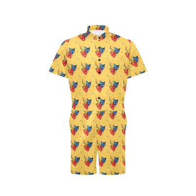 Acting Mask Pattern Print Design 02 Men's Romper