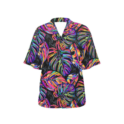 Neon Color Tropical Palm Leaves Women's Hawaiian Shirt