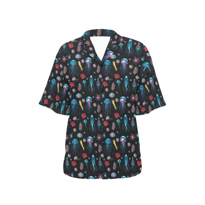 Jellyfish Underwater Print Women's Hawaiian Shirt