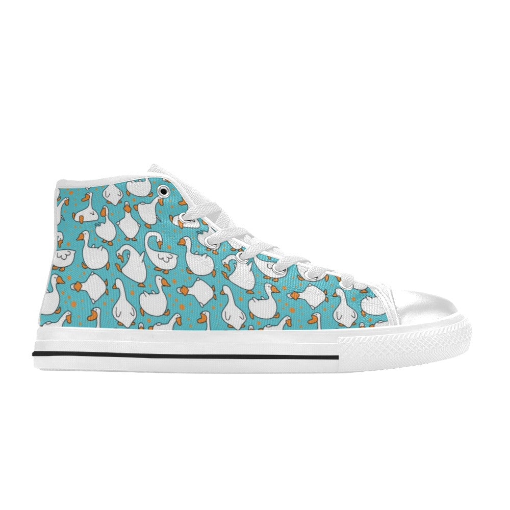 Goose Print Design LKS403 High Top Women's White Shoes