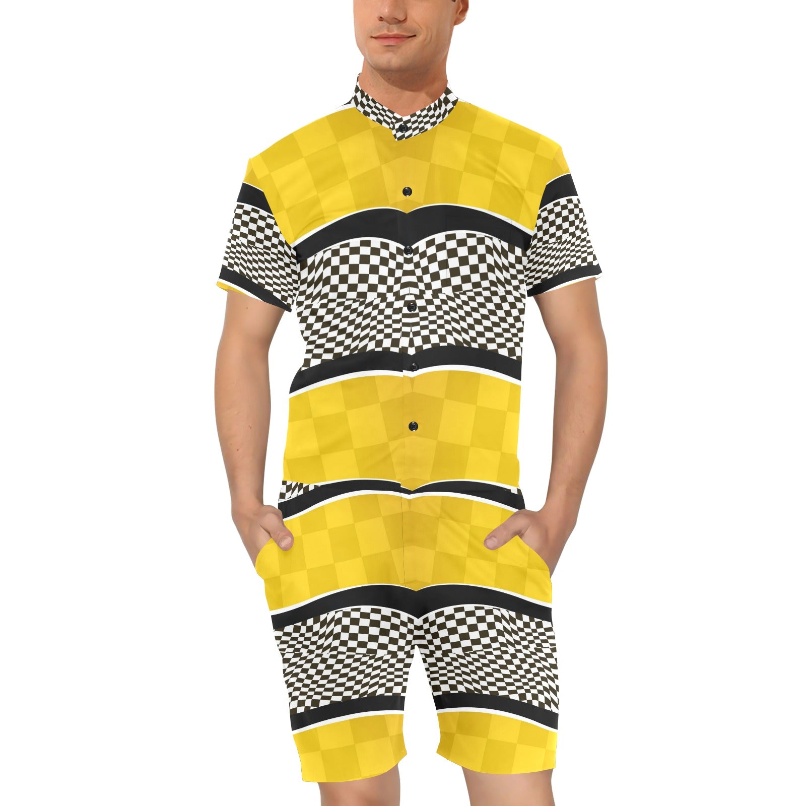 Checkered Pattern Print Design 02 Men's Romper