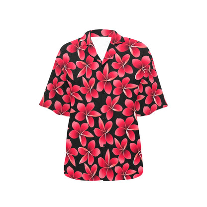 Red Plumeria Pattern Print Design PM025 Women's Hawaiian Shirt