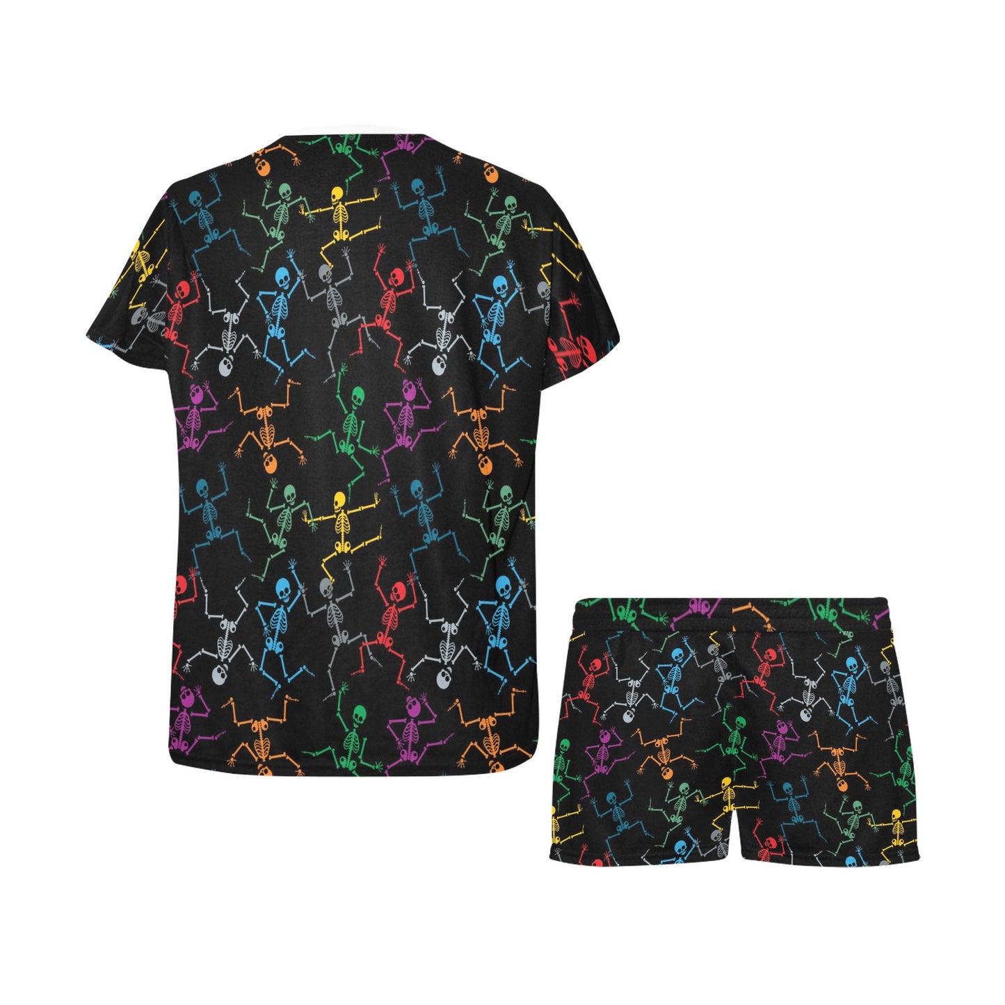 Skeleton Colorful Print Design LKS302 Women's Short Pajama Set