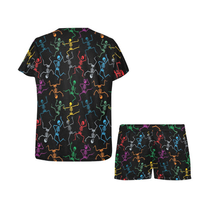 Skeleton Colorful Print Design LKS302 Women's Short Pajama Set