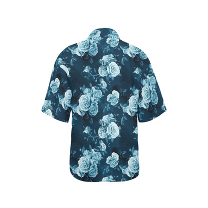 Rose Blue Pattern Print Design RO014 Women's Hawaiian Shirt