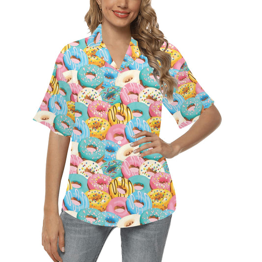 Donut Pattern Print Design DN01 Women's Hawaiian Shirt