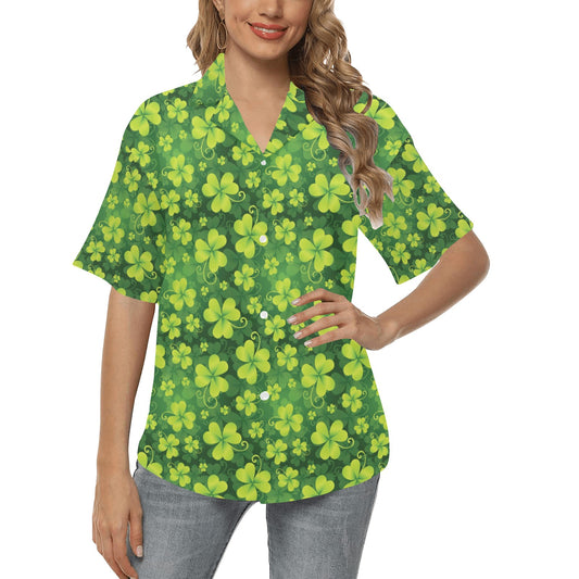 Shamrock Clover Print Women's Hawaiian Shirt