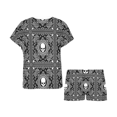 Bandana Skull Print Design LKS303 Women's Short Pajama Set
