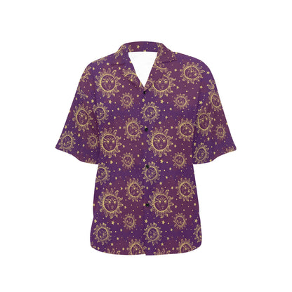 Sun Moon Star Design Themed Print Women's Hawaiian Shirt