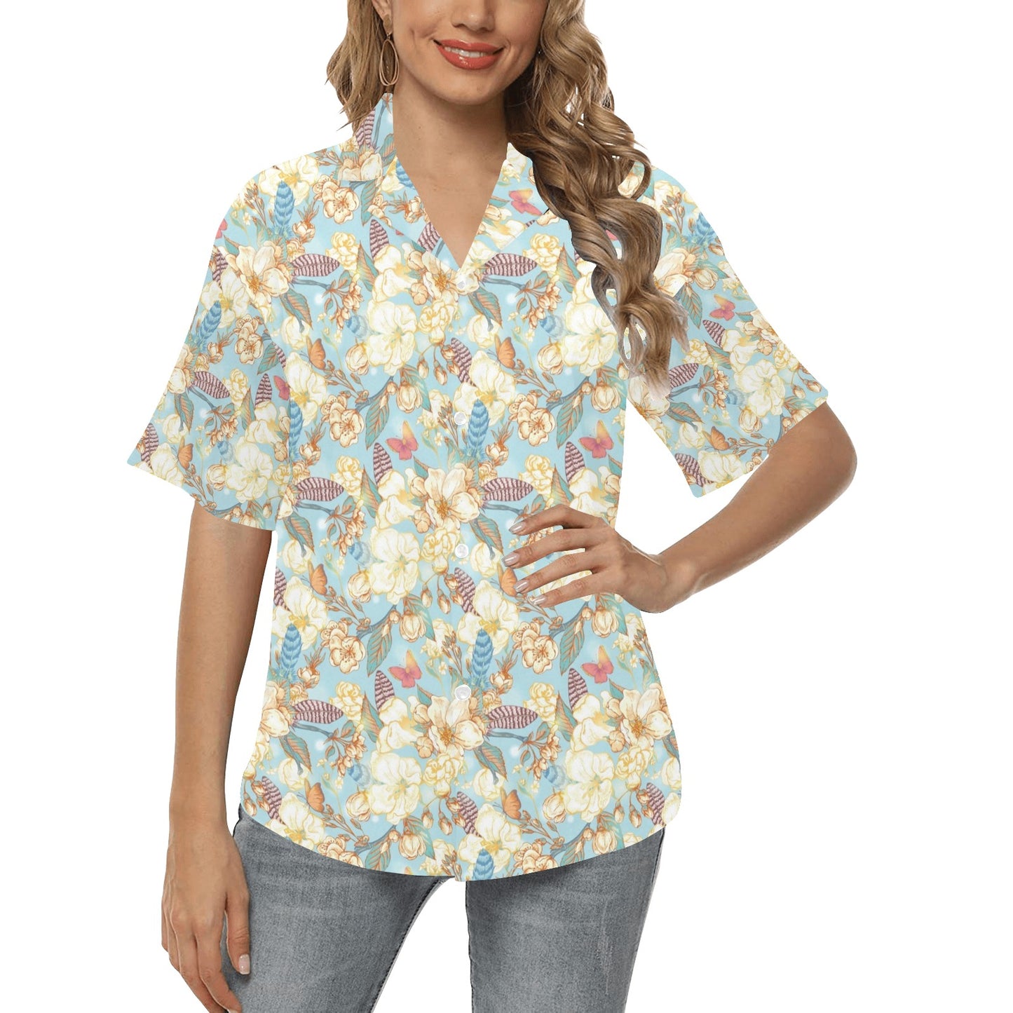 Summer Floral Print Design LKS302 Women's Hawaiian Shirt