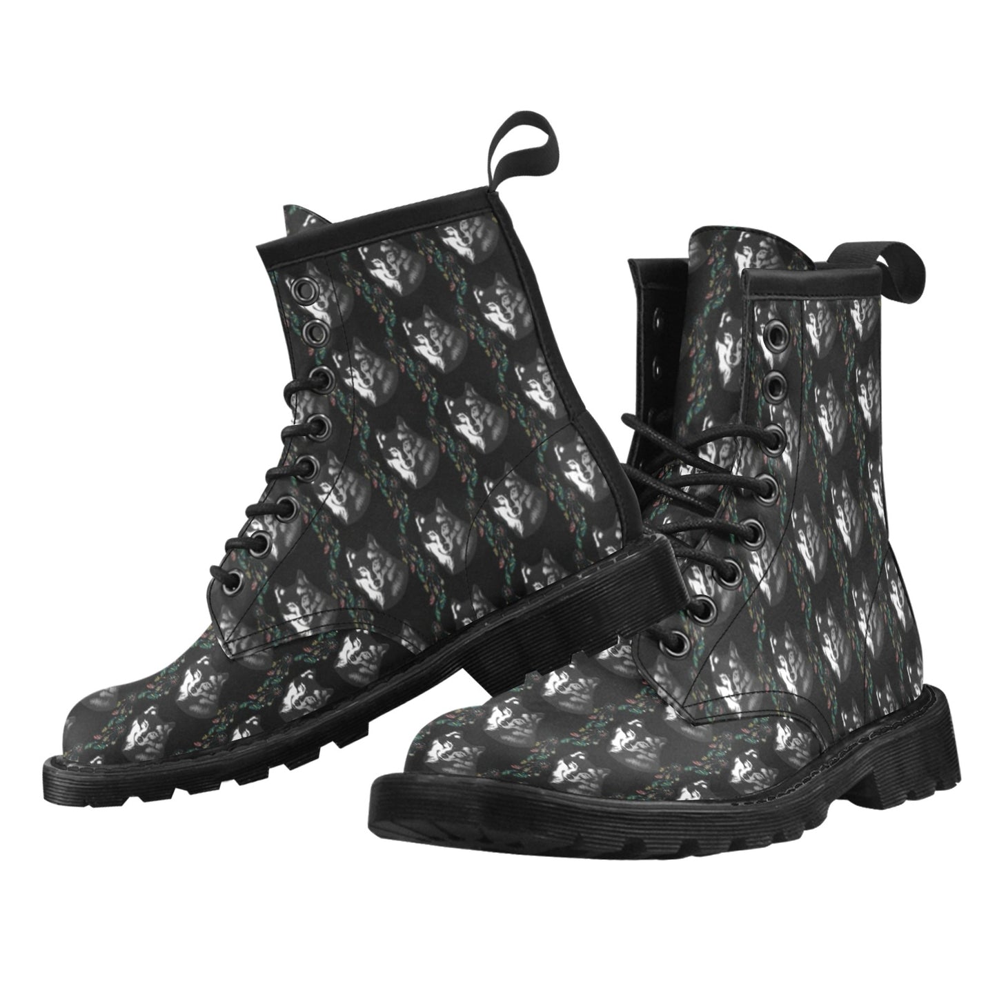 Wolf Black Dream Catcher Design Print Women's Boots