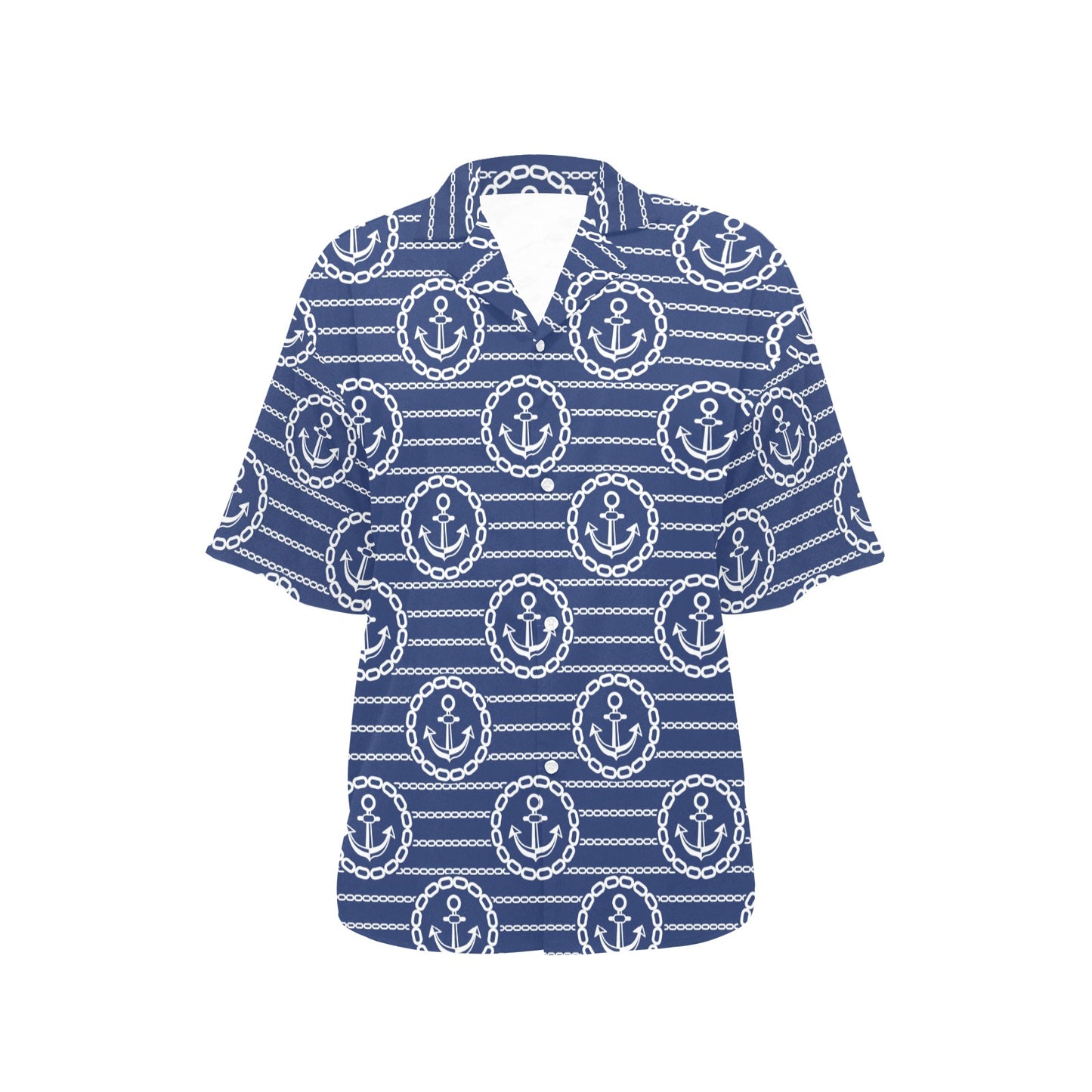 Anchor Stripe Pattern Women's Hawaiian Shirt