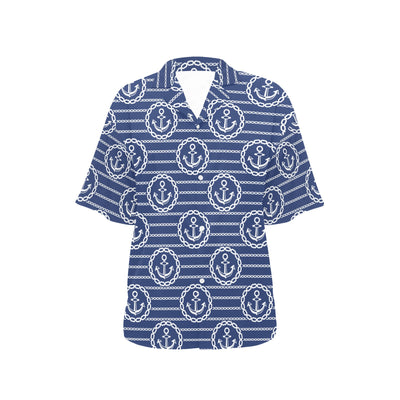 Anchor Stripe Pattern Women's Hawaiian Shirt