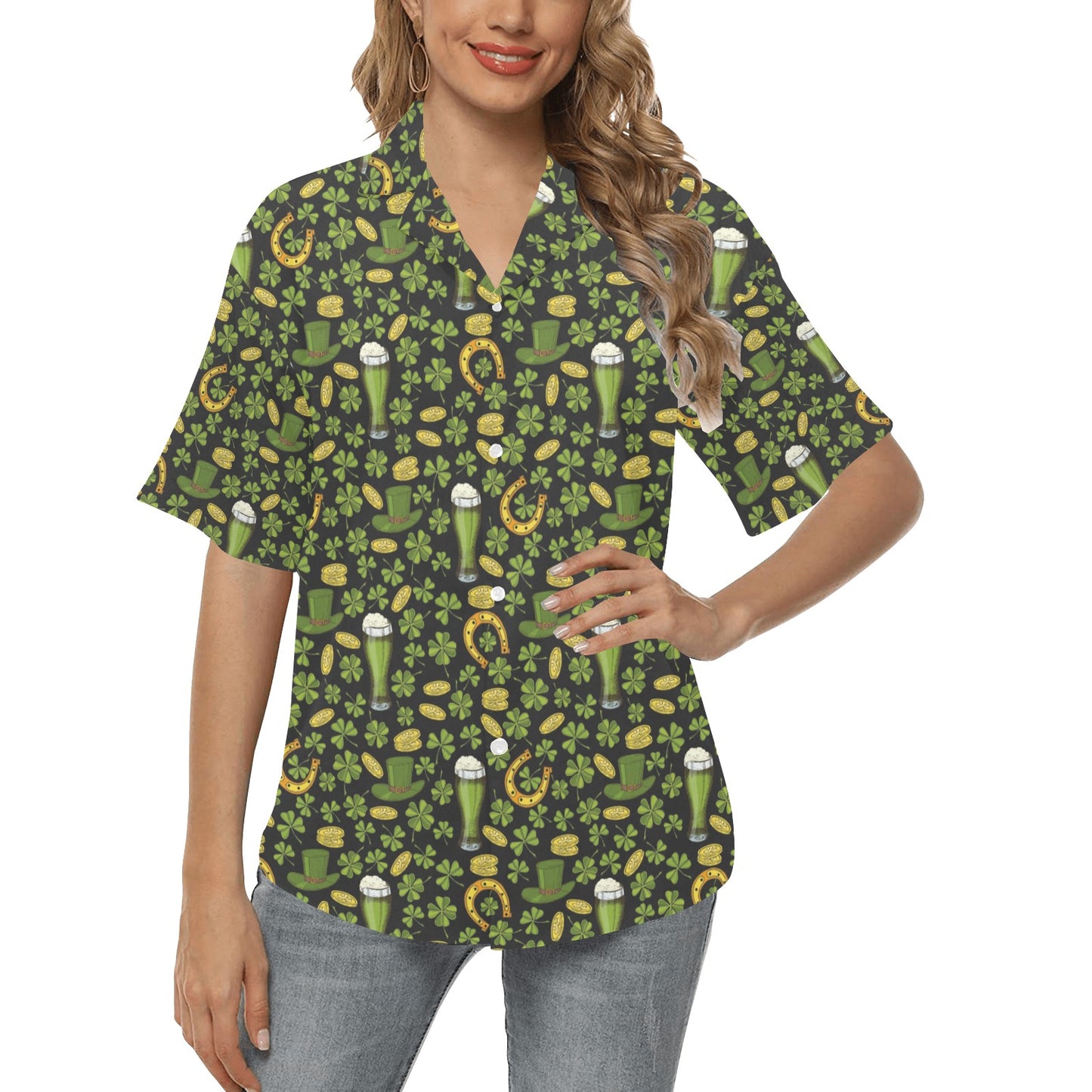 Clover St Patricks Pattern Print Design 03 Women's Hawaiian Shirt