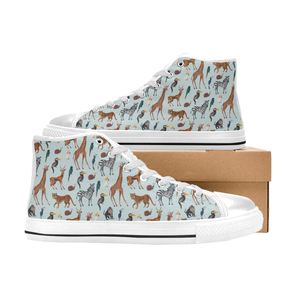 Safari Animal Print Design LKS306 High Top Women's White Shoes