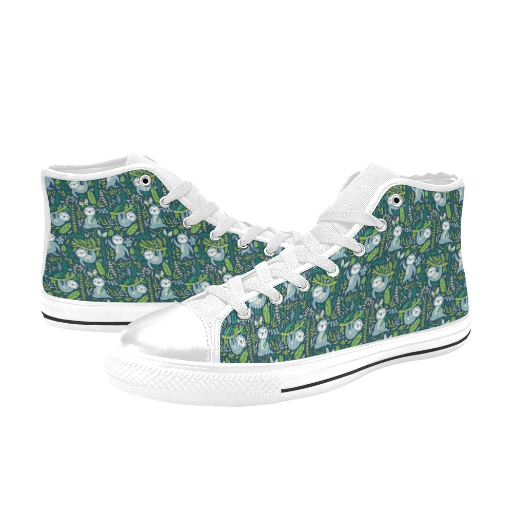 Sloth Print Design LKS304 High Top Women's White Shoes