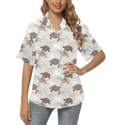 Sea Turtle Pattern Print Design T07 Women's Hawaiian Shirt