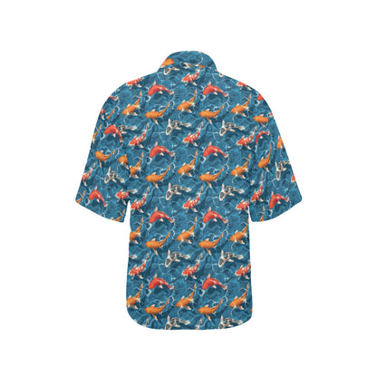 Koi Carp Water Design Themed Print Women's Hawaiian Shirt