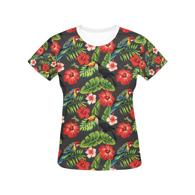 Hibiscus Red With Parrotprint Design LKS303 Women's  T-shirt