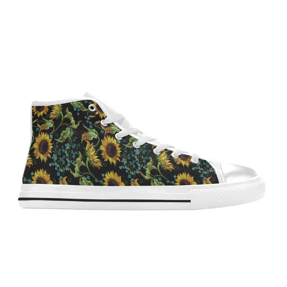 Sunflower Print Design LKS308 High Top Women's White Shoes