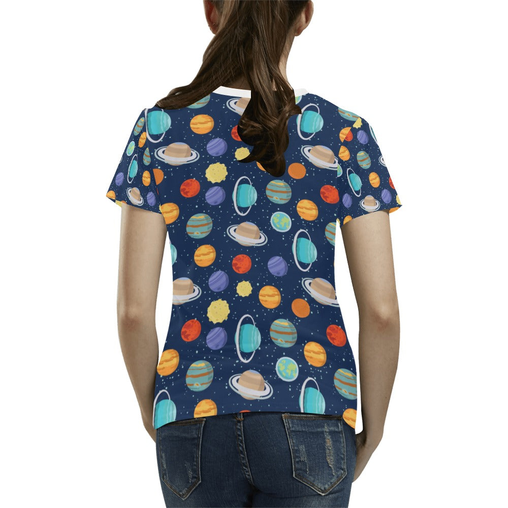Planet With Star Print Design LKS303 Women's  T-shirt