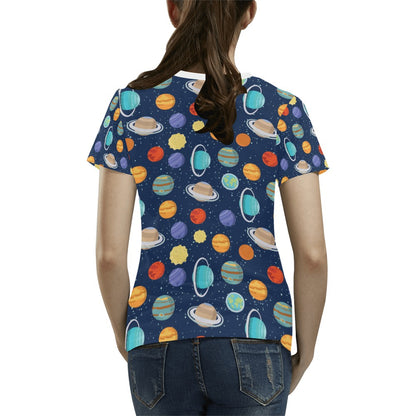 Planet With Star Print Design LKS303 Women's  T-shirt