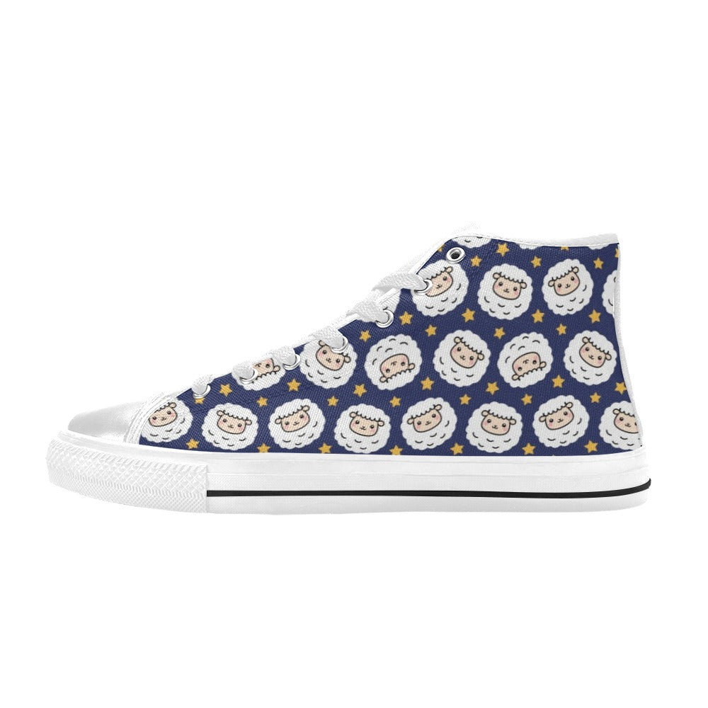 Sheep Print Design LKS402 High Top Women's White Shoes
