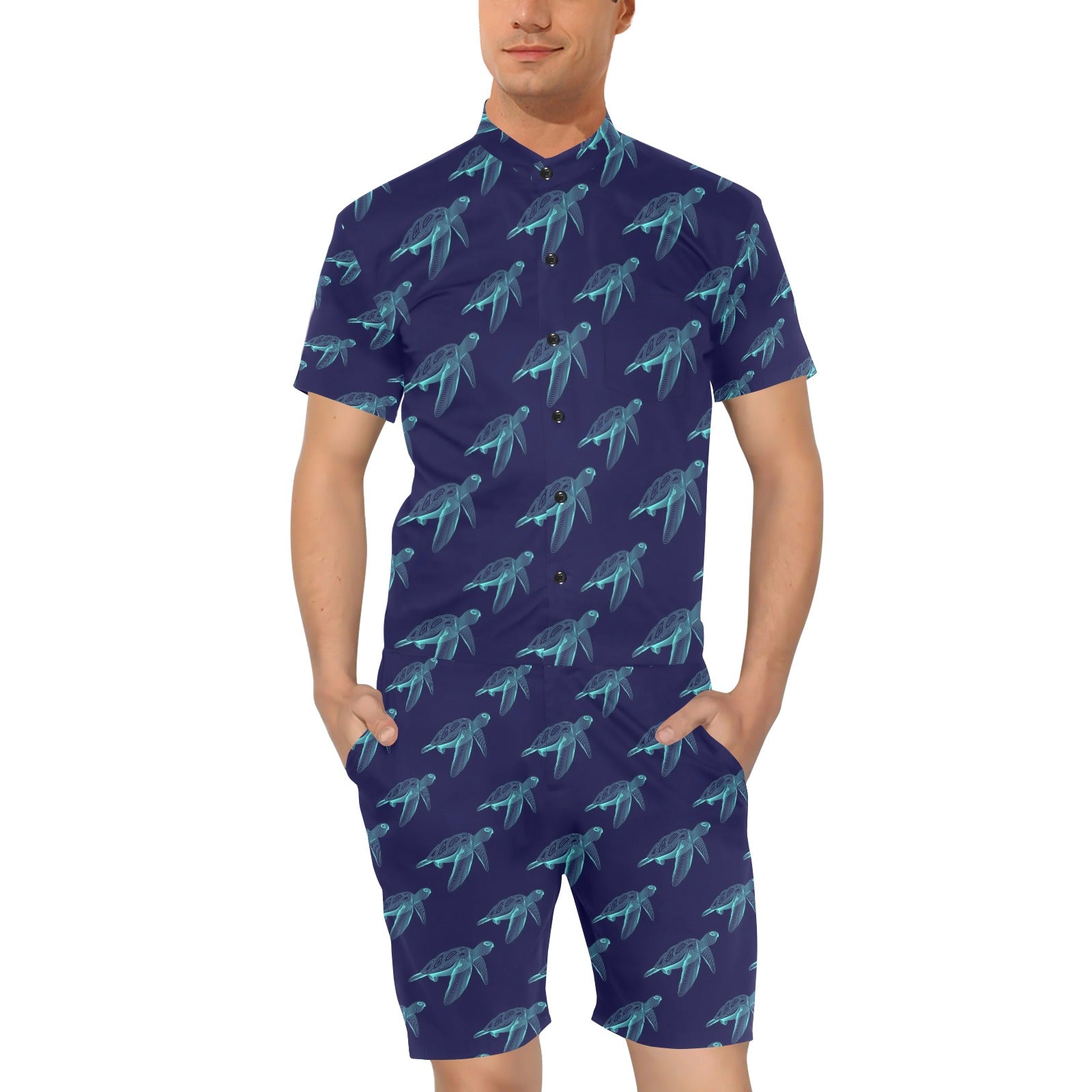 Sea Turtle Pattern Print Design T04 Men's Romper