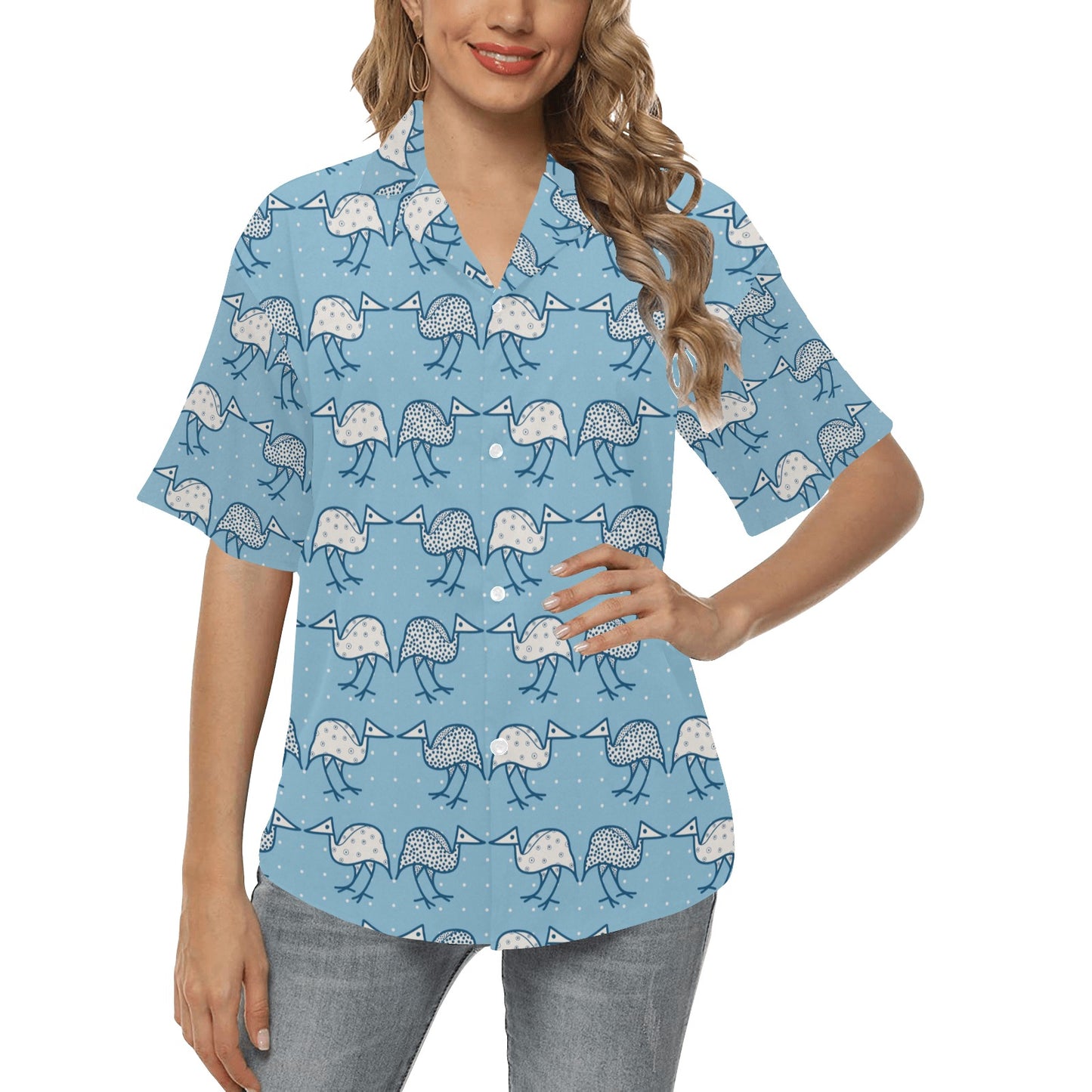 Emu Pattern Print Design 01 Women's Hawaiian Shirt