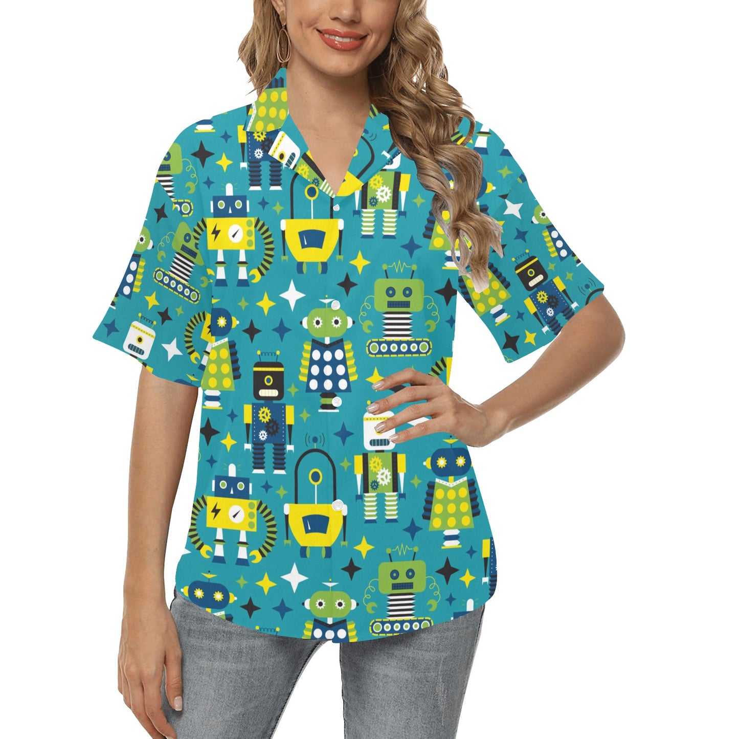 Robot Pattern Print Design A02 Women's Hawaiian Shirt
