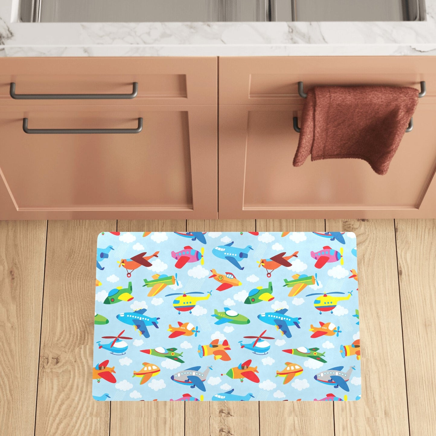 Airplane Colorful Pattern Print Design 01 Kitchen Mat