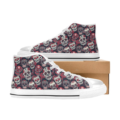 Sugar Skull Print Design LKS303 High Top Women's White Shoes