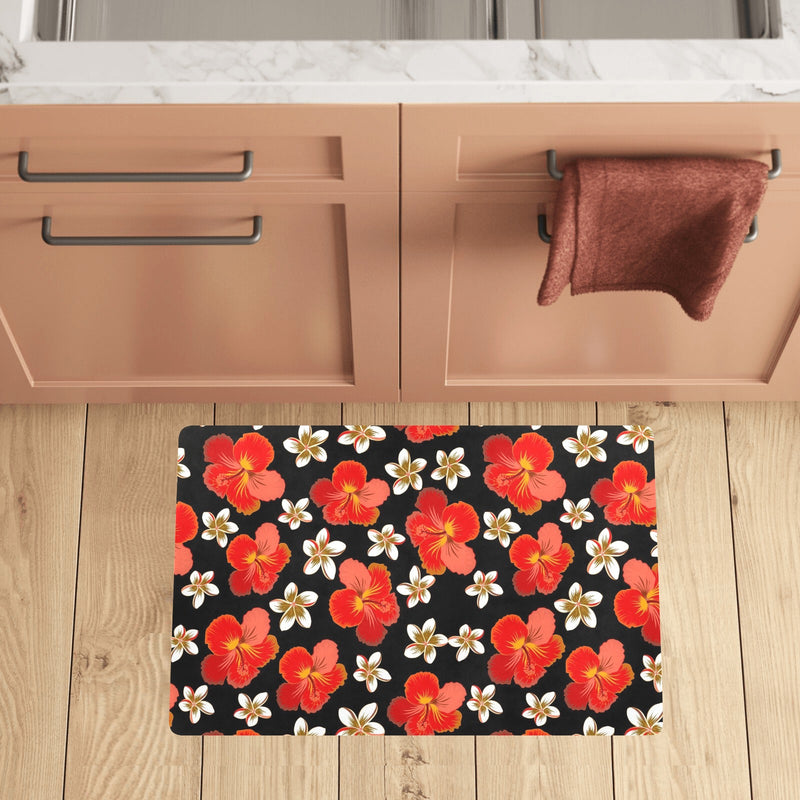 Red Hibiscus Pattern Print Design HB022 Kitchen Mat