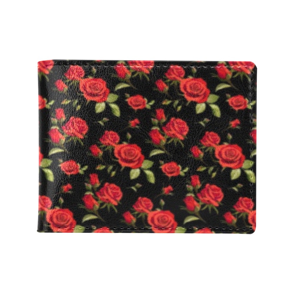 Red Rose Themed Print Men's ID Card Wallet