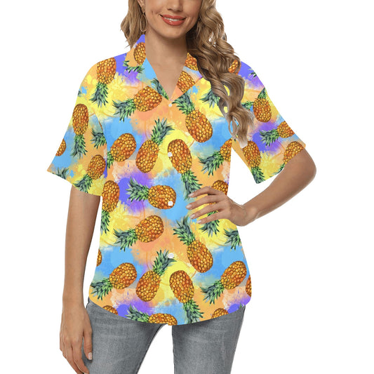 Pineapple Pattern Print Design PP09 Women's Hawaiian Shirt