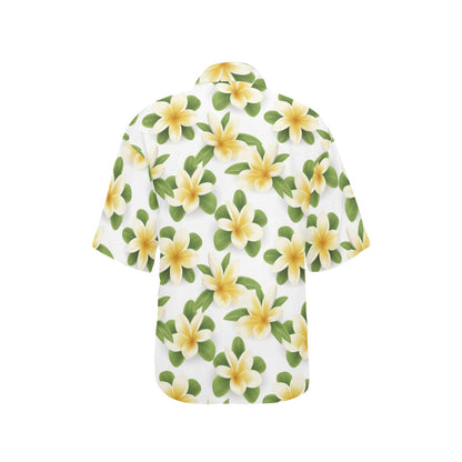 Yellow Plumeria Pattern Print Design PM012 Women's Hawaiian Shirt