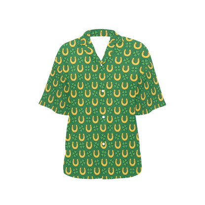Shamrock Horseshoes Print Pattern Women's Hawaiian Shirt