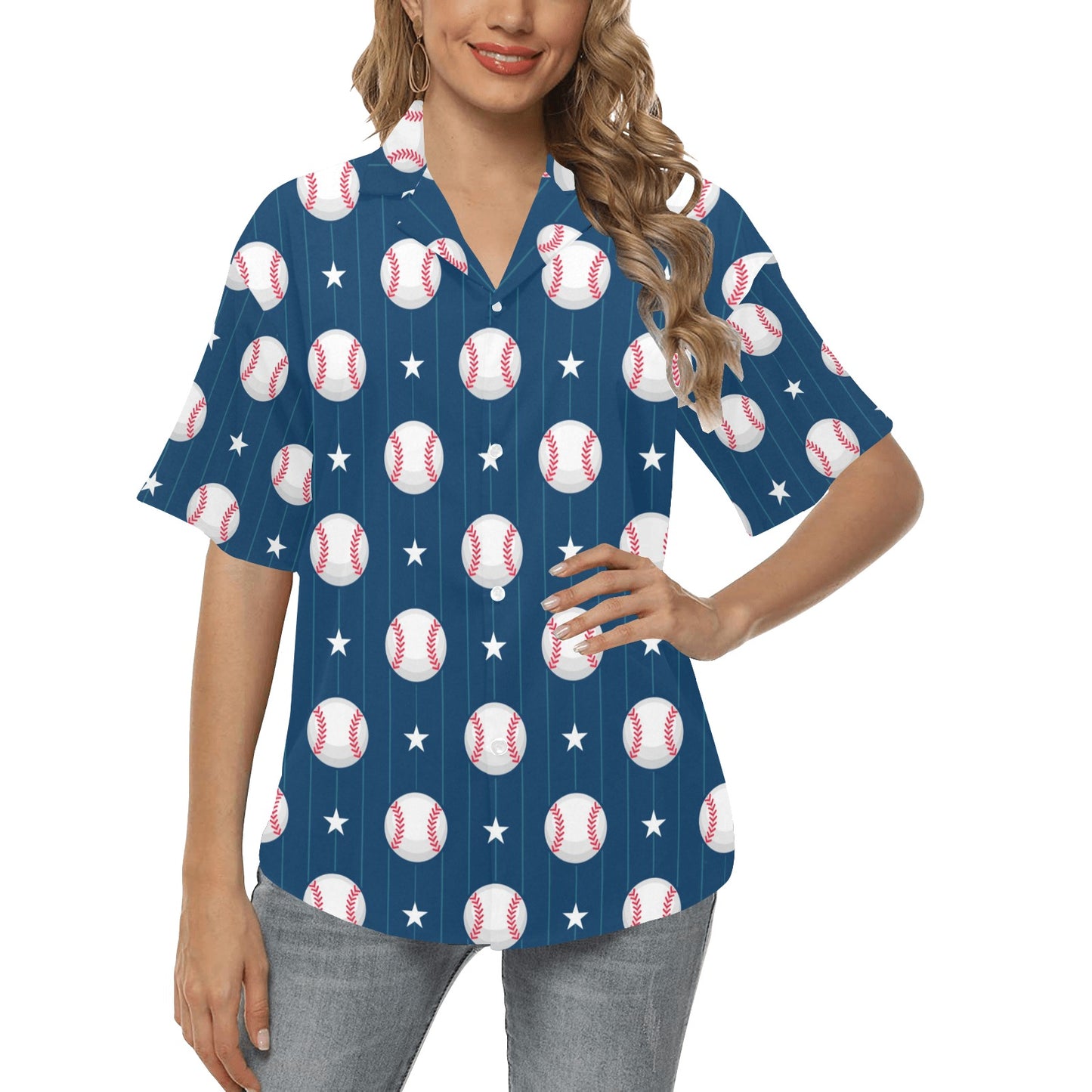 Baseball Star Print Pattern Women's Hawaiian Shirt