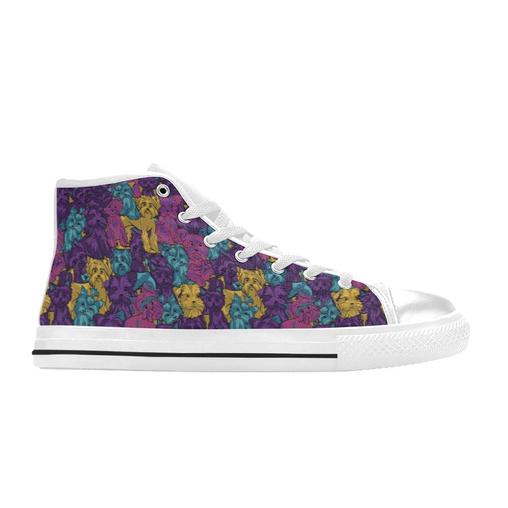 Yorkshire Terriers Print Design LKS3010 High Top Women's White Shoes