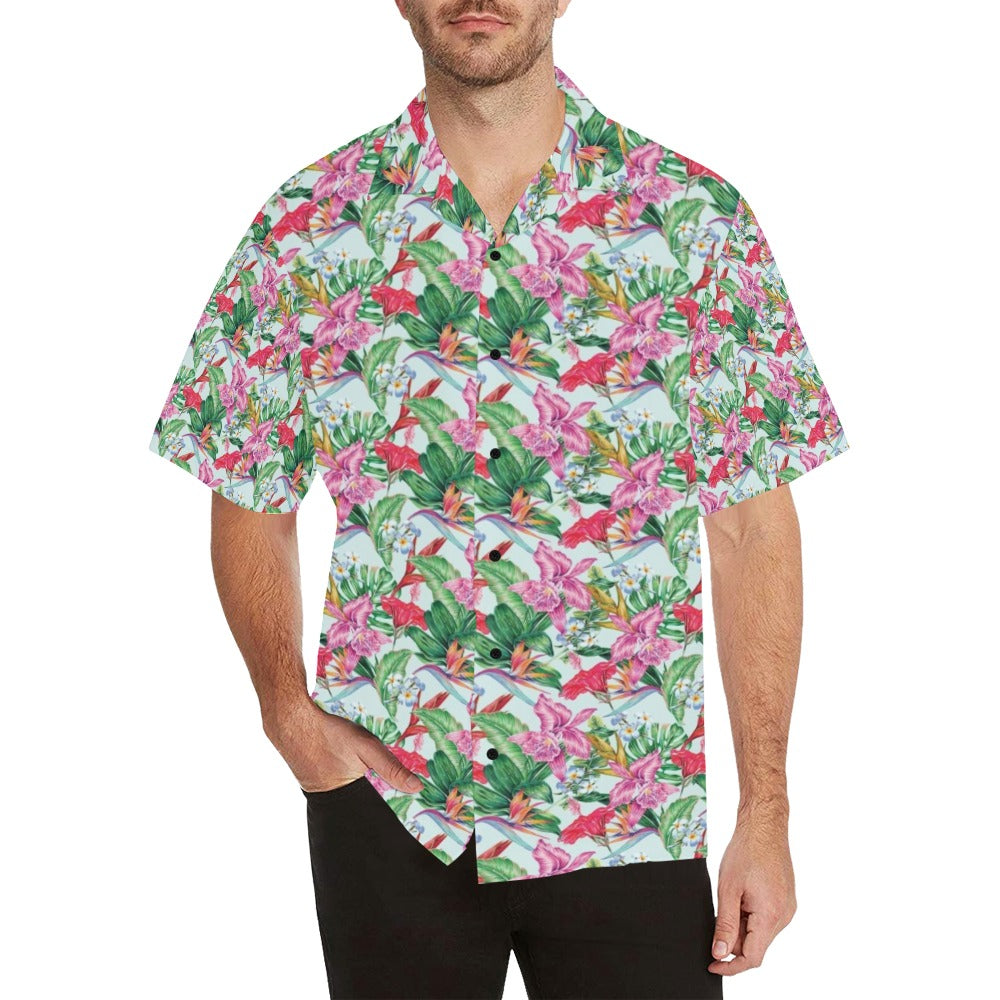 Tropical Flower Print Design LKS304 Men's Hawaiian Shirt