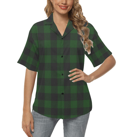Buffalo check Green Pattern Print Design 02 Women's Hawaiian Shirt