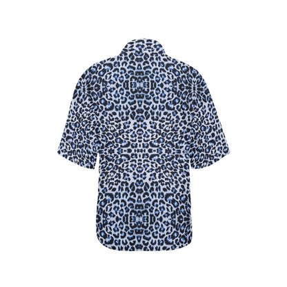 Leopard Blue Skin Print Women's Hawaiian Shirt