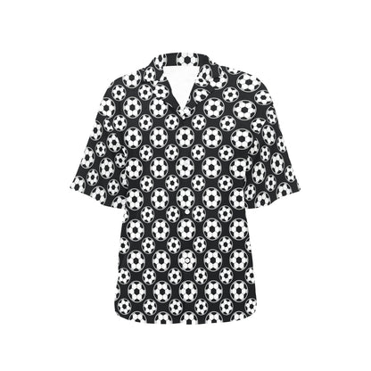 Soccer Ball Black Print Pattern Women's Hawaiian Shirt