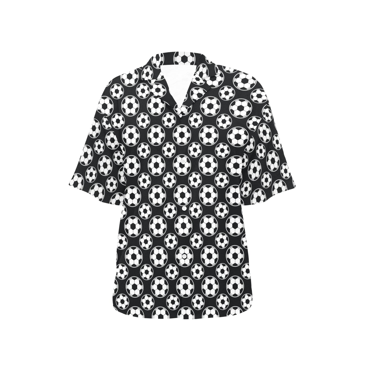 Soccer Ball Black Print Pattern Women's Hawaiian Shirt
