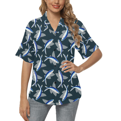 Flying Fish Pattern Print Design 04 Women's Hawaiian Shirt